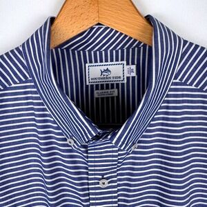 Southern Tide Mens XL Classic Fit Striped Button Down Shirt Blue White Stretch